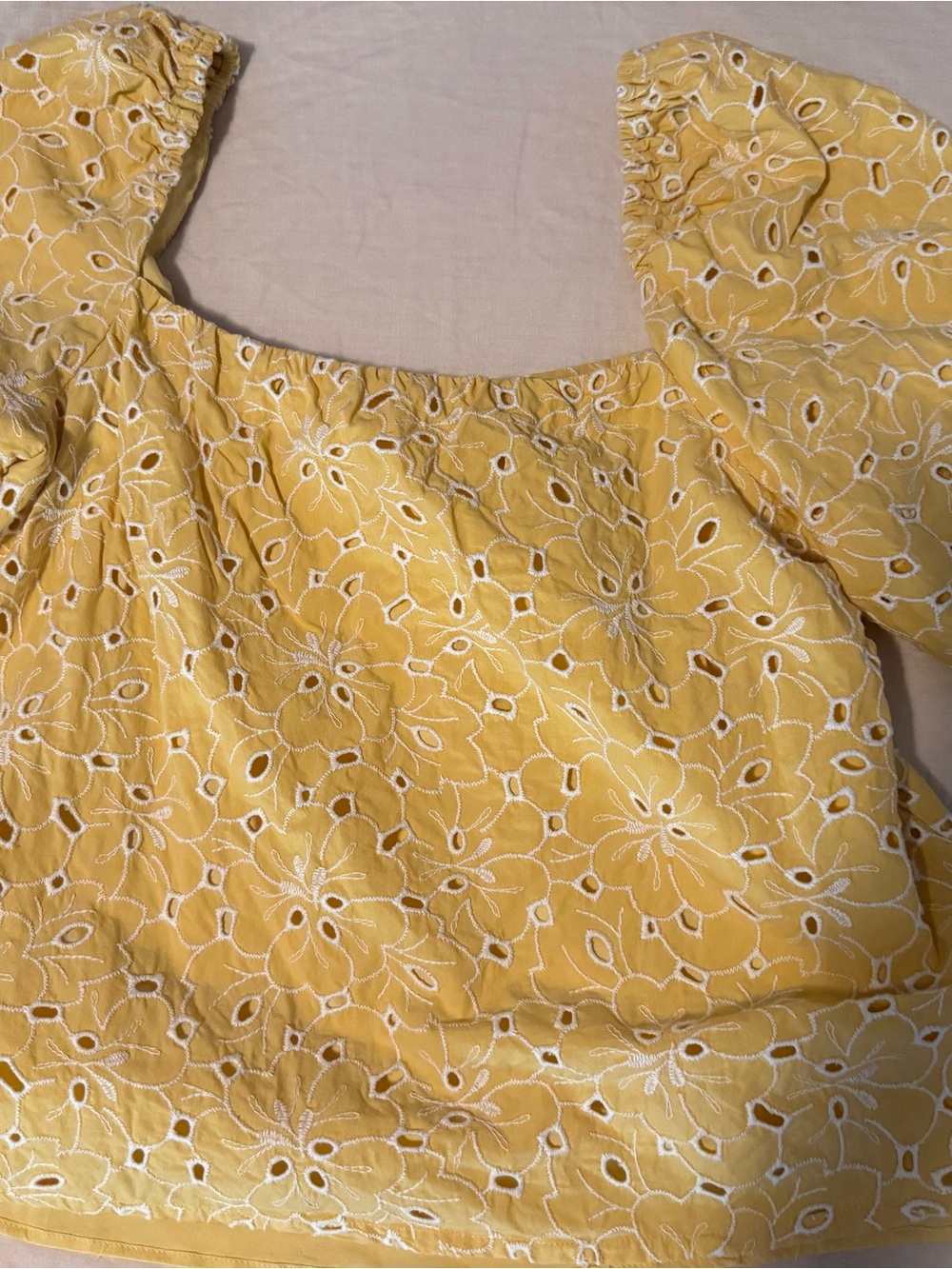 Sezane Lois Yellow Eyelet Puff Sleeve Blouse